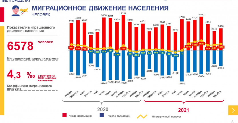 О миграционных процессах на территории Белгородской области в 2021 году